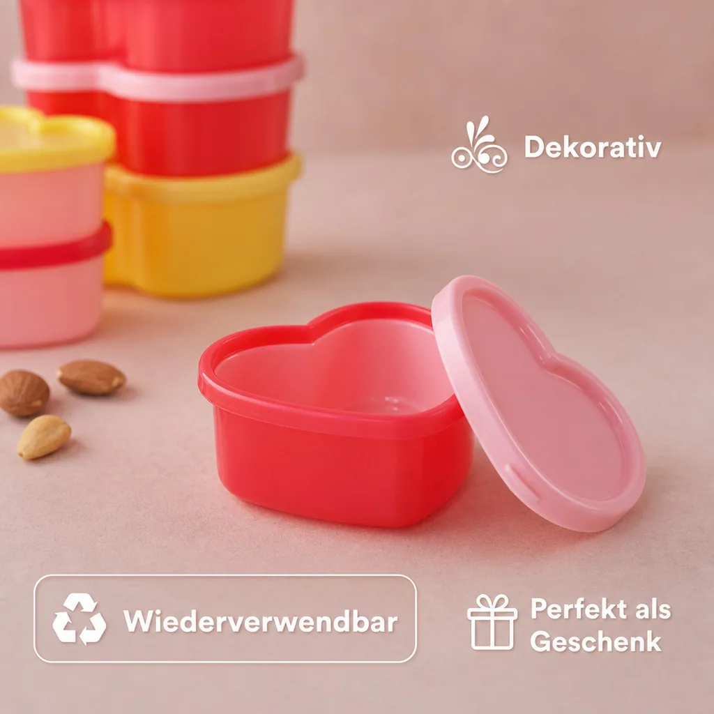 RICE Lebensmittel box - Herzform, 8 Stück in einem Netz, Kunststoff