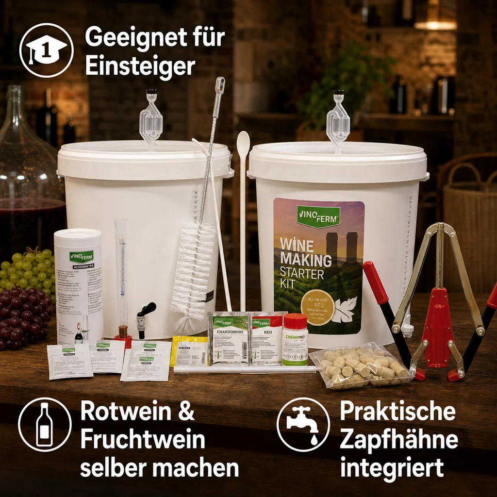 Wein selber machen Set, Rotwein & Fruchtwein selber herstellen Set - Startpaket MAXI mit Anleitung, Sprache der Anleitung: Deutsch