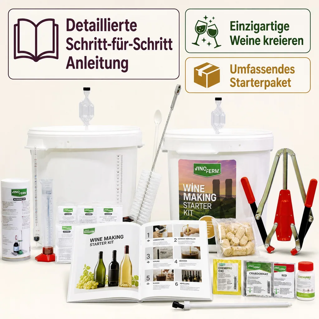Wein selber machen Set, Rotwein & Fruchtwein selber herstellen Set - Startpaket MAXI mit Anleitung, Sprache der Anleitung: Deutsch