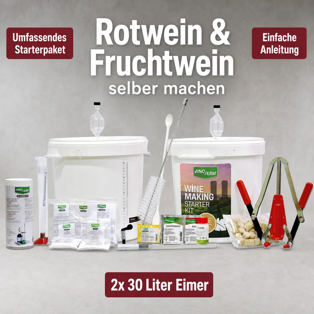 Wein selber machen Set, Rotwein & Fruchtwein selber herstellen Set - Startpaket MAXI mit Anleitung, Sprache der Anleitung: Deutsch