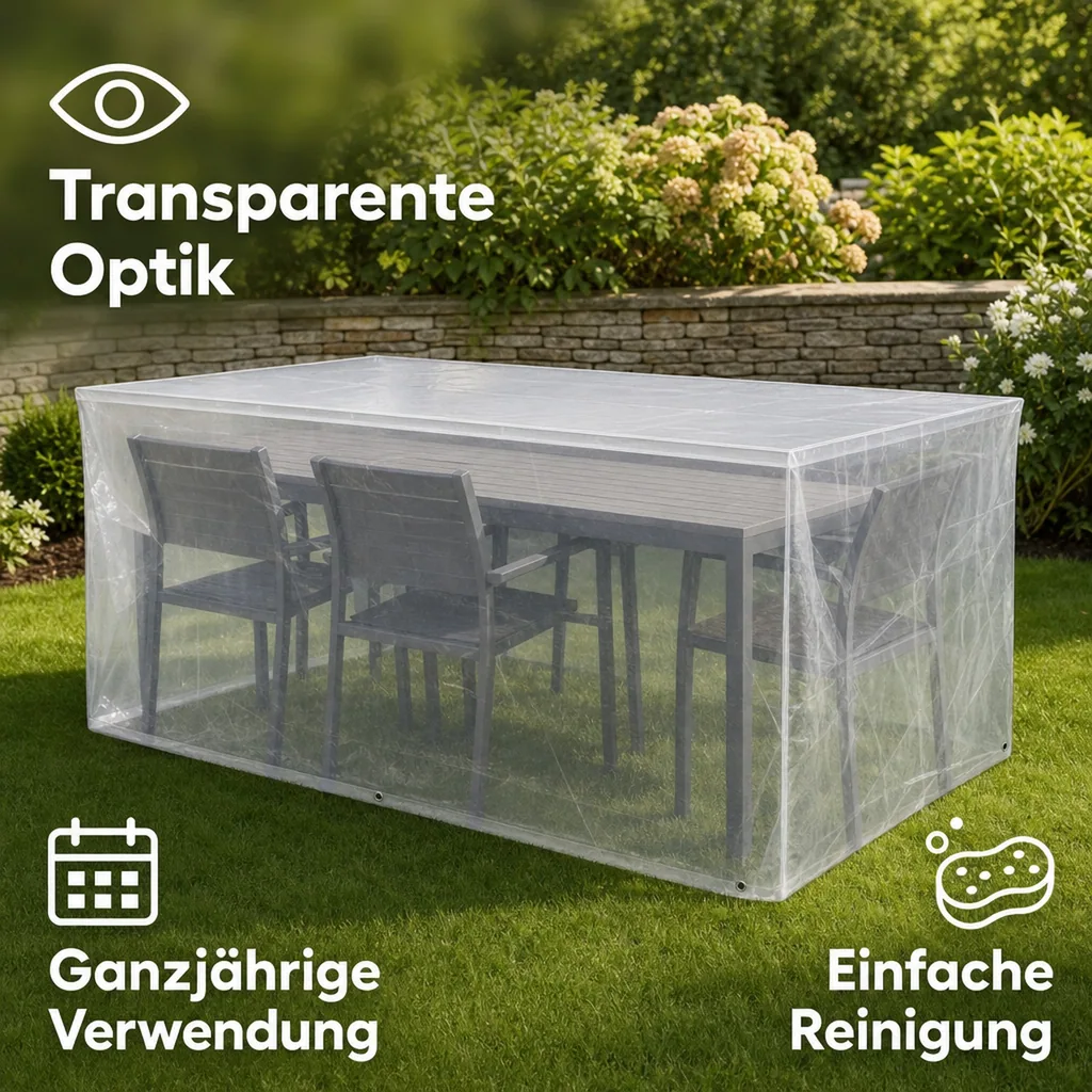 Gartenmöbel Abdeckung Rechteckig Transparent, Tisch Schutzhülle 180x100x75cm