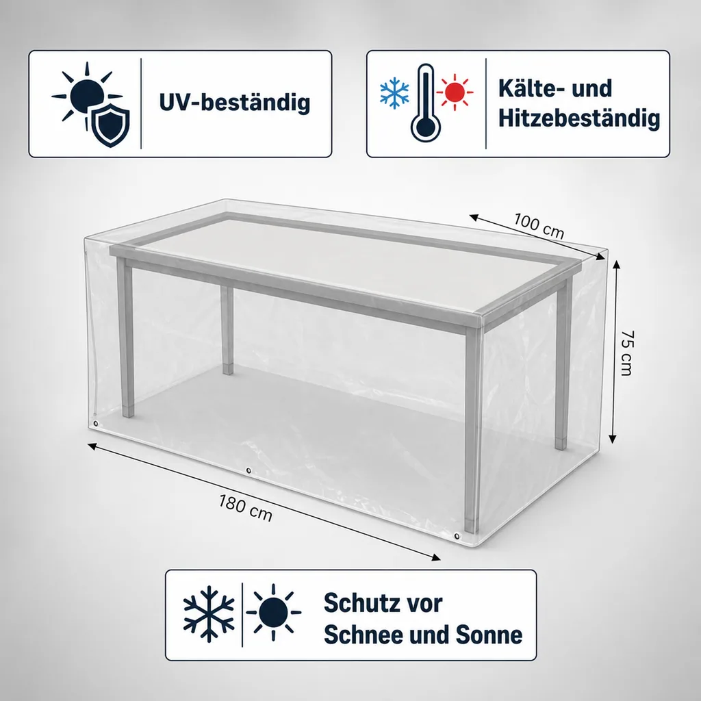 Gartenmöbel Abdeckung Rechteckig Transparent, Tisch Schutzhülle 180x100x75cm