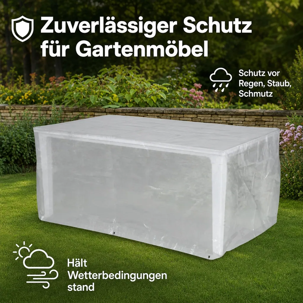 Gartenmöbel Abdeckung Rechteckig Transparent, Tisch Schutzhülle 180x100x75cm