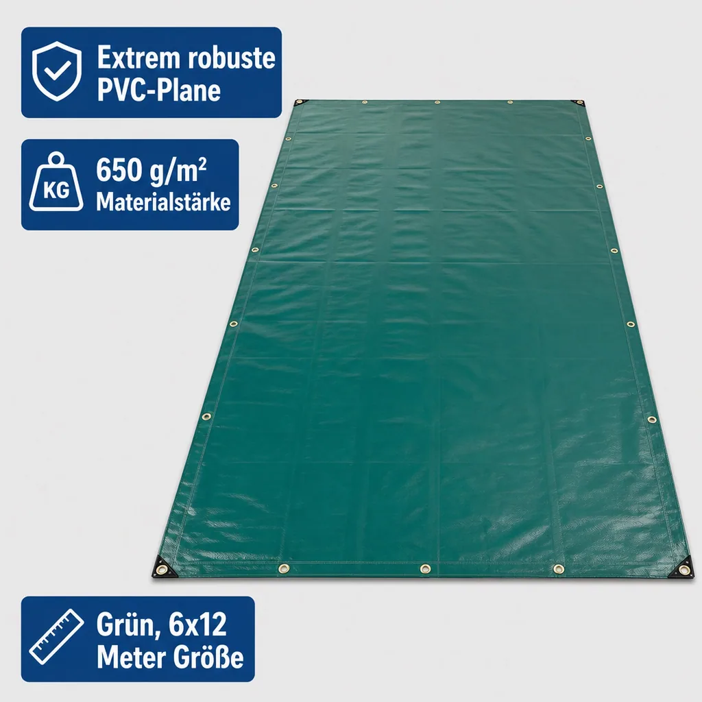 PVC Plane, Abdeckplane 650 g/m², grün 6x12m (72m²), wasserdicht, reißfest