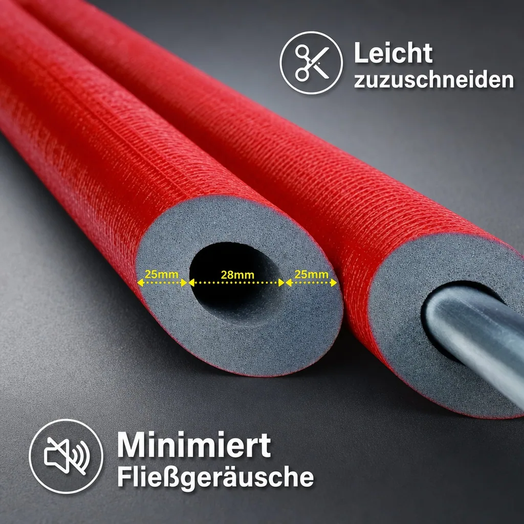 Rohrisolierung 2m, Ø 28mm, 25mm Dämmung, Weichschaum, GEG