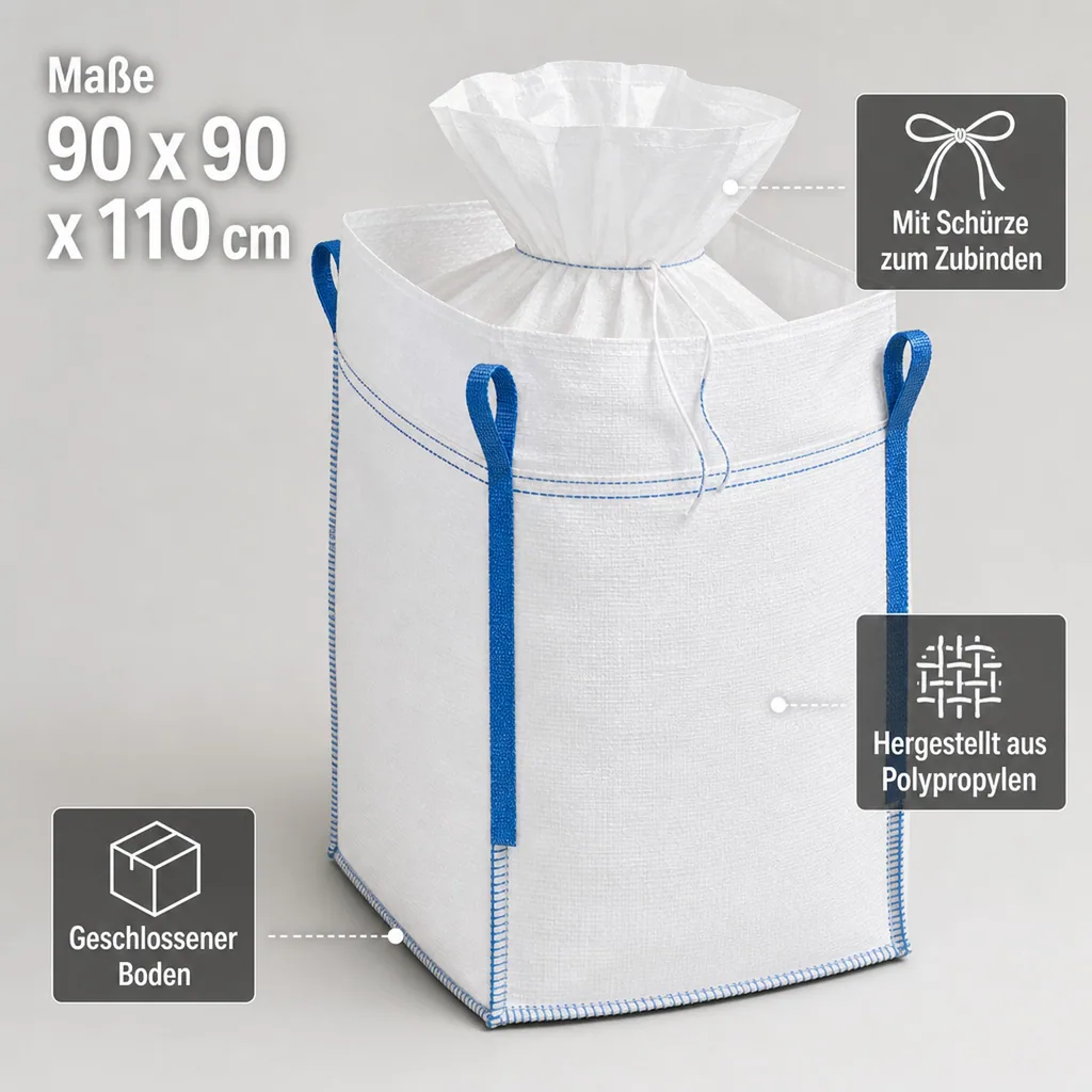 BIG BAG mit Schürze Tragkraft 1000 kg, 90 x 90 x 110 cm