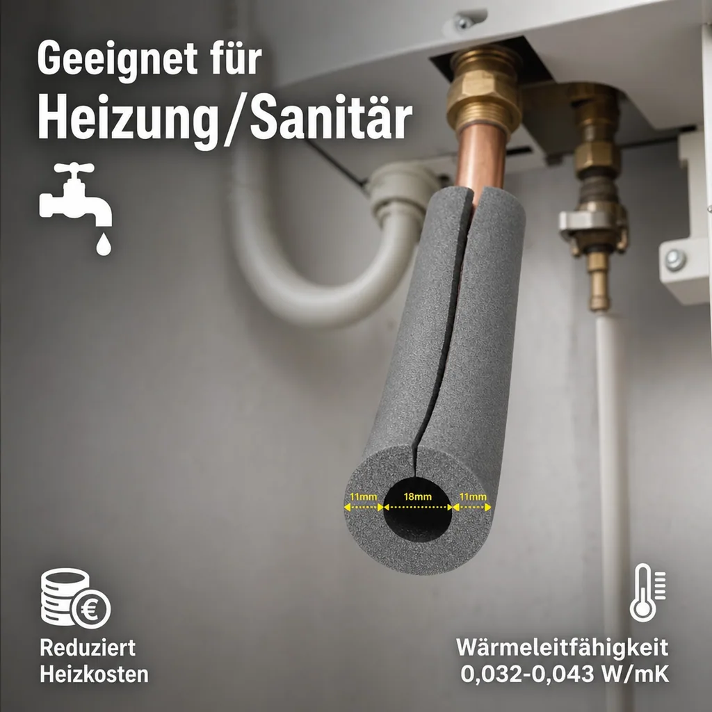 Rohrisolierung Kautschuk selbstklebend, 18mm, 2m, GEG 50% Dämmung