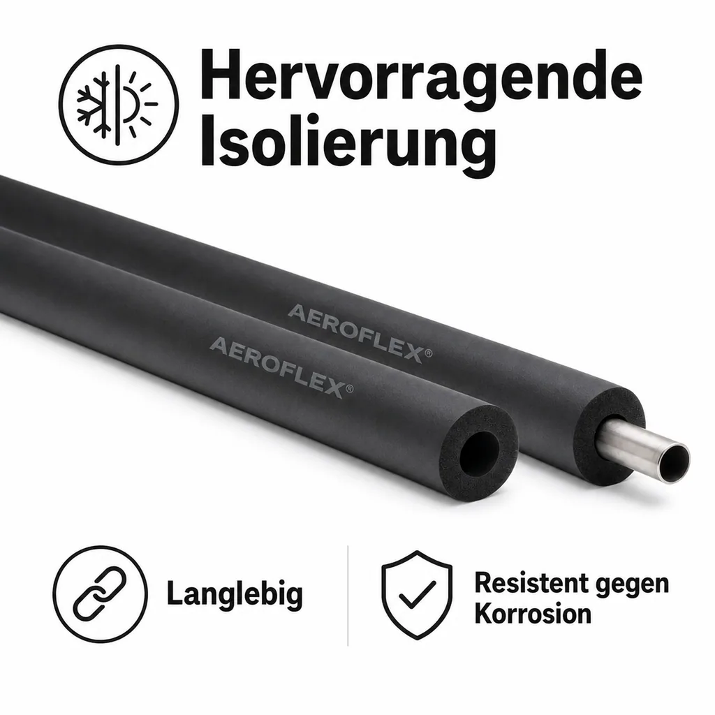 AEROFLEX® SH Rohrisolierung, Rohrdämmung - 2m, Flexibler Dämmstoff aus Geschlossenzelligem Schaum Kautschukbasis, Schwarz - 35 x 10 mm