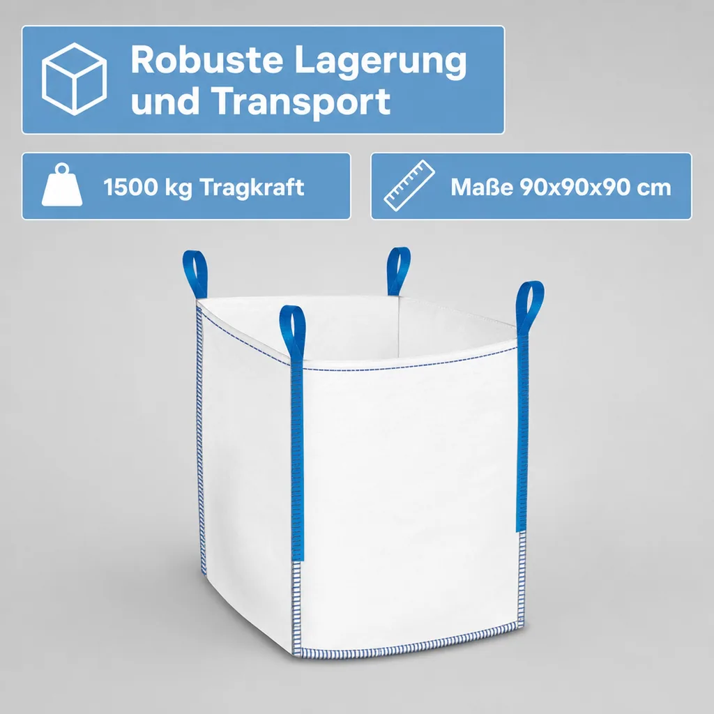 Big Bag 90x90x90, 1500 kg, offen, unbeschichtet