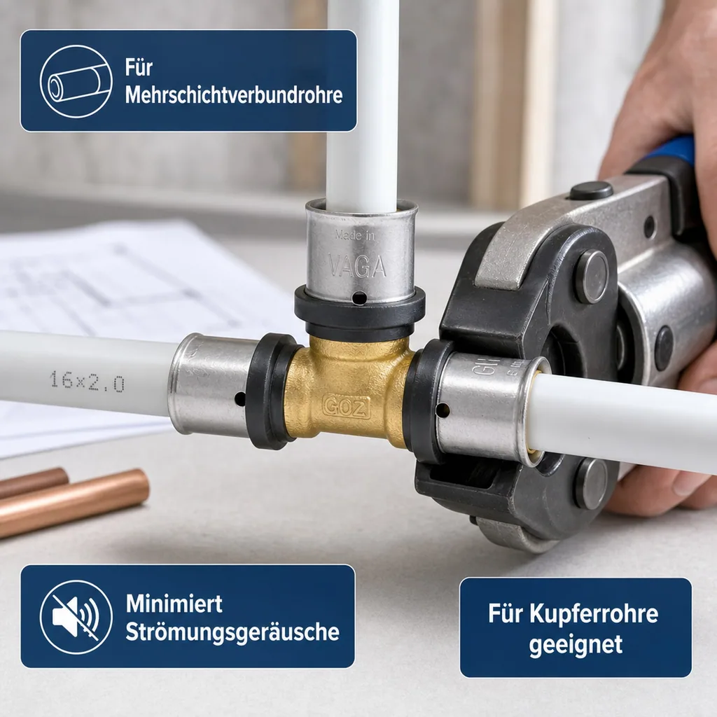 Pressfitting T-Stück 16mm x 2, Rohrverbinder, Trinkwasser DVGW