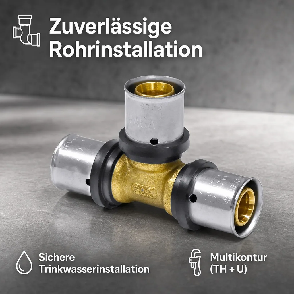 Pressfitting T-Stück 16mm x 2, Rohrverbinder, Trinkwasser DVGW