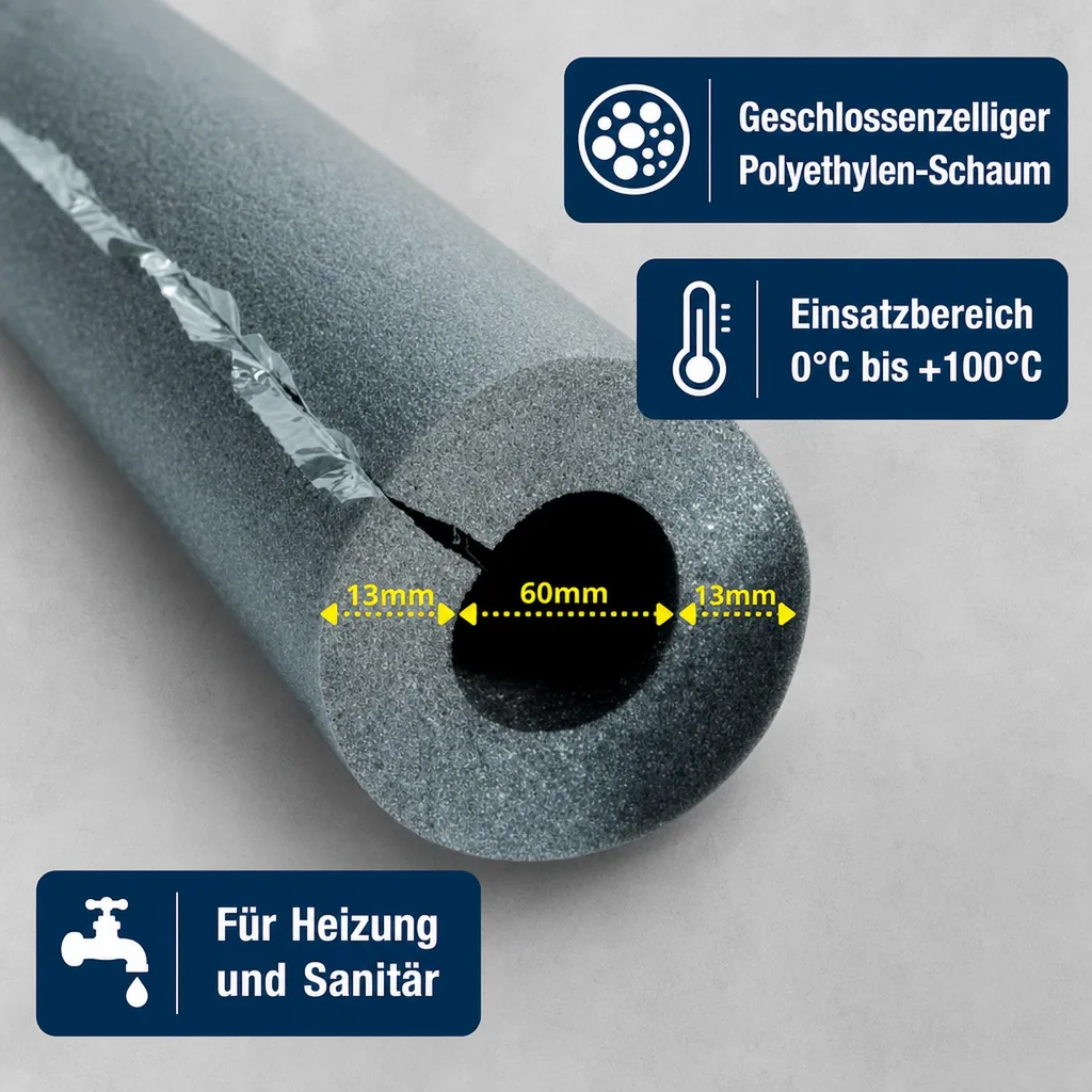 CLIMAFLEX® hf easy 2m Isolierschlauch Ø 60 mm x 13 mm Dämmung selbstklebend