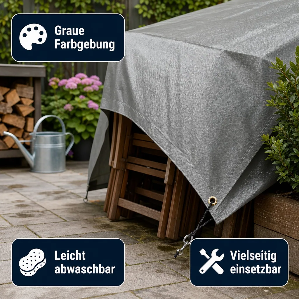 Abdeckplane 280 g/m², 5x8 (40m²), grau, wasserdicht, reißfest, UV-stabil