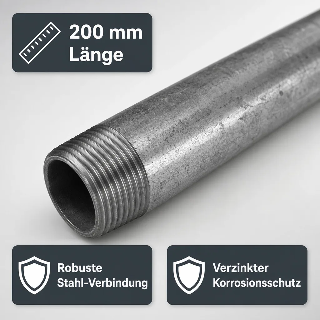 Rohrnippel verzinkt, Gewindefitting, 3/8 Zoll, 200mm