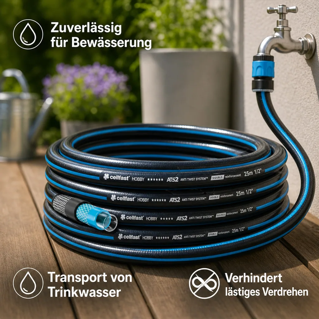 Gartenschlauch 25m, 1 Zoll, Flexibel, Lebensmittelecht, Premium