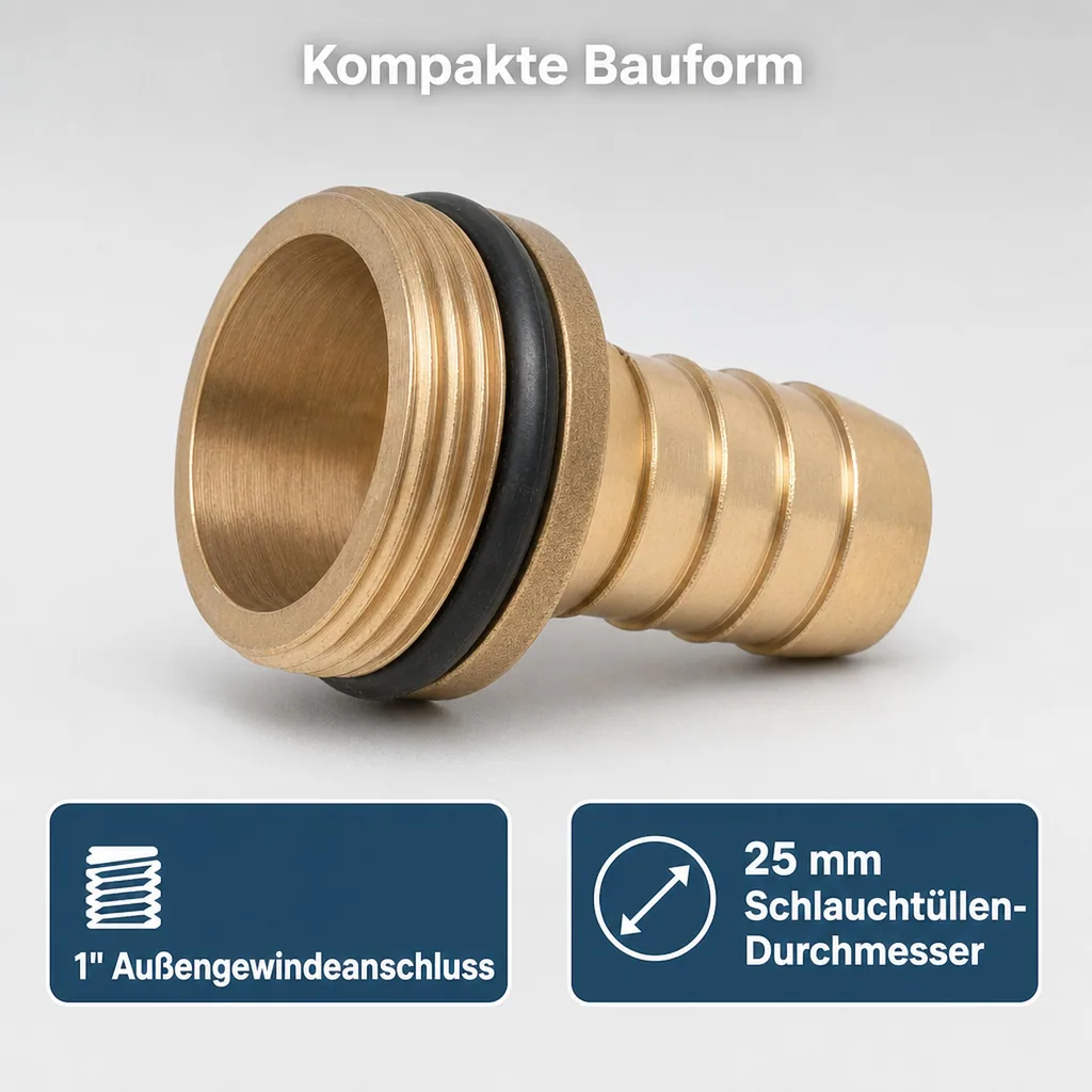 Messing Schlauchtülle mit O-Ring  1" AG x 25 mm Tülle