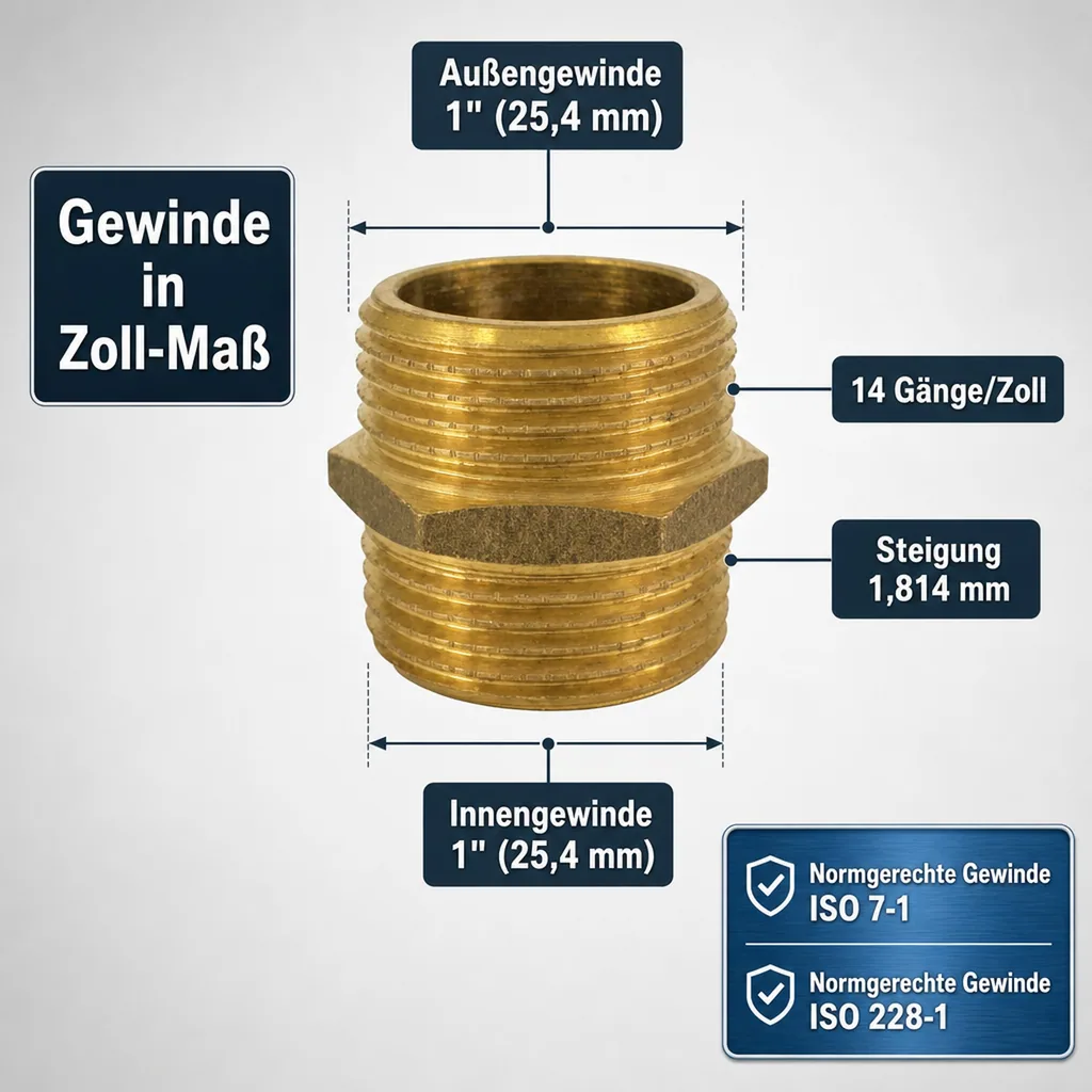 Gewindefitting Messing Doppelnippel 1" AG x 1" AG