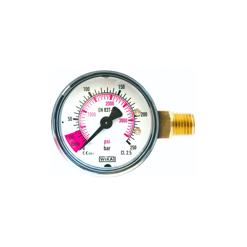 Inhaltsmanometer mit roten Bereich für CO2-Ende, 1/4" AG