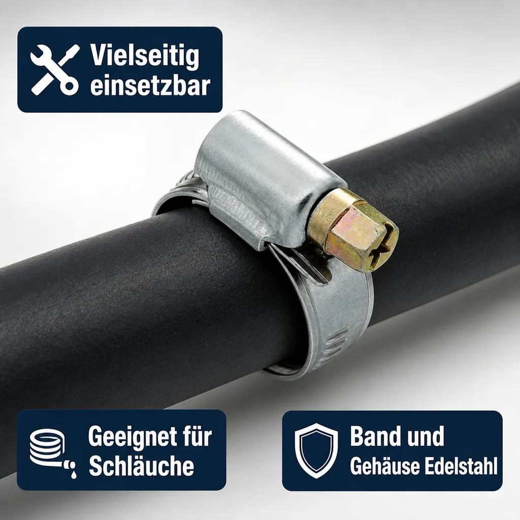 Edelstahl W4 Schlauchschellen 12 mm 20 - 32 mm