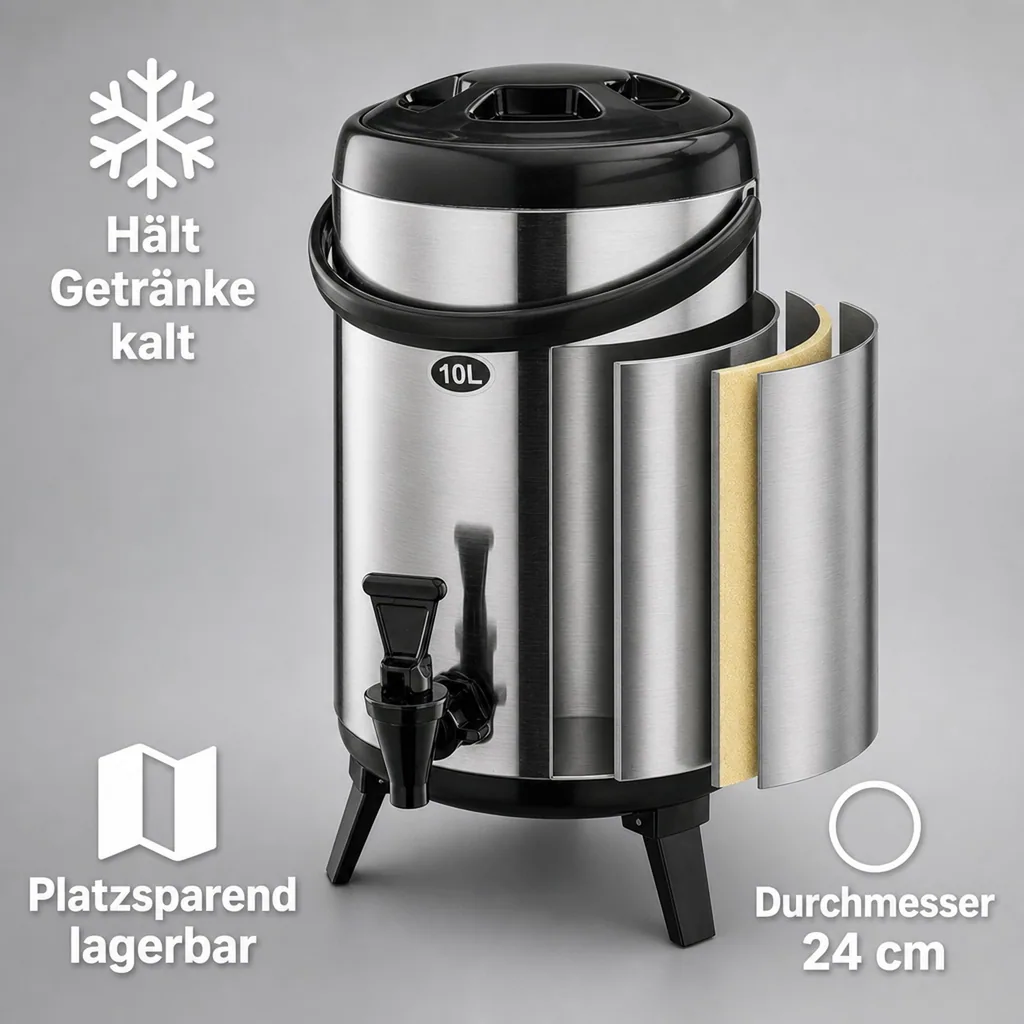 Thermobehälter, Thermogetränkebehälter, Getränkebehälter mit Zapfhahn - 10L