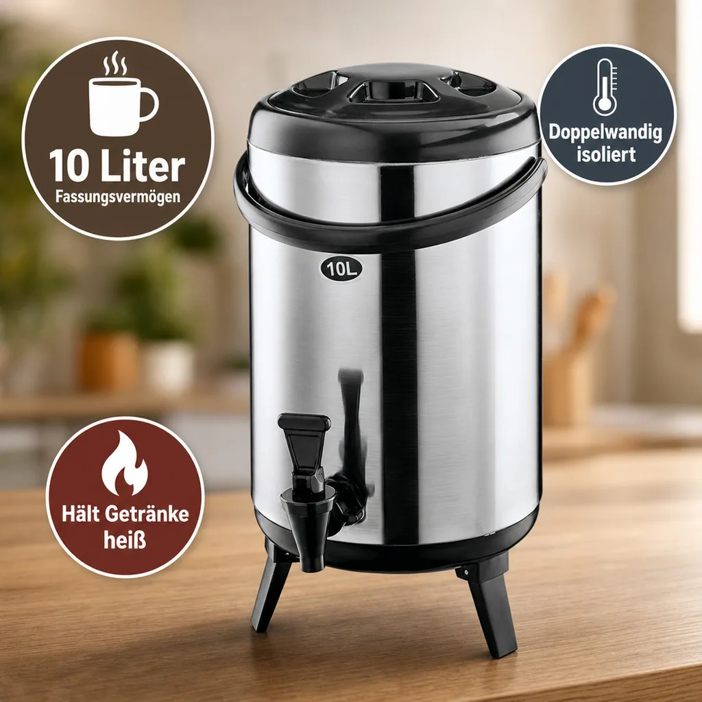Thermobehälter, Thermogetränkebehälter, Getränkebehälter mit Zapfhahn - 10L