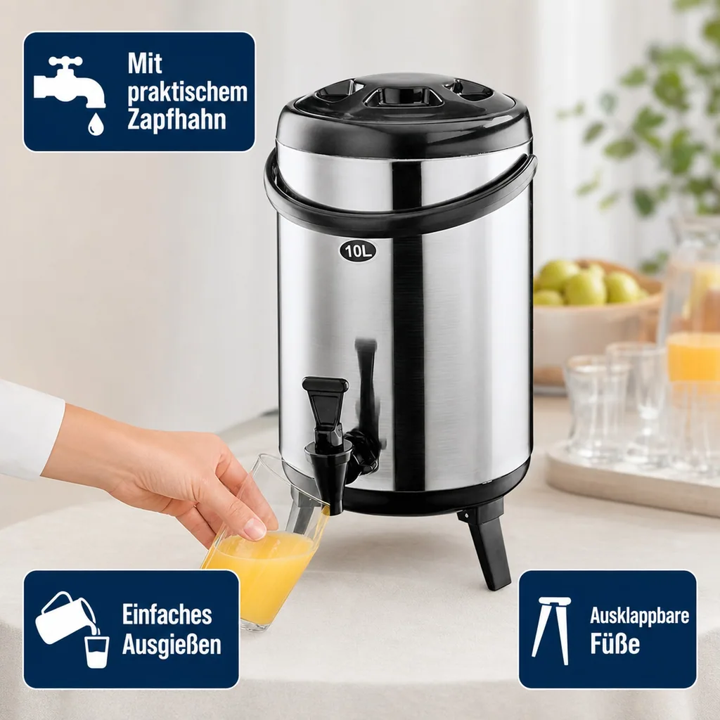 Thermobehälter, Thermogetränkebehälter, Getränkebehälter mit Zapfhahn - 10L