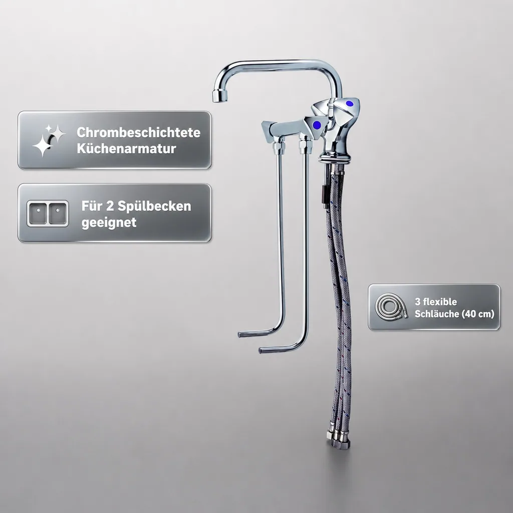 Wasserhahn, Küchenarmatur, Wasserarmatur - Mischbatterie für 2 Becken, Niederdruck