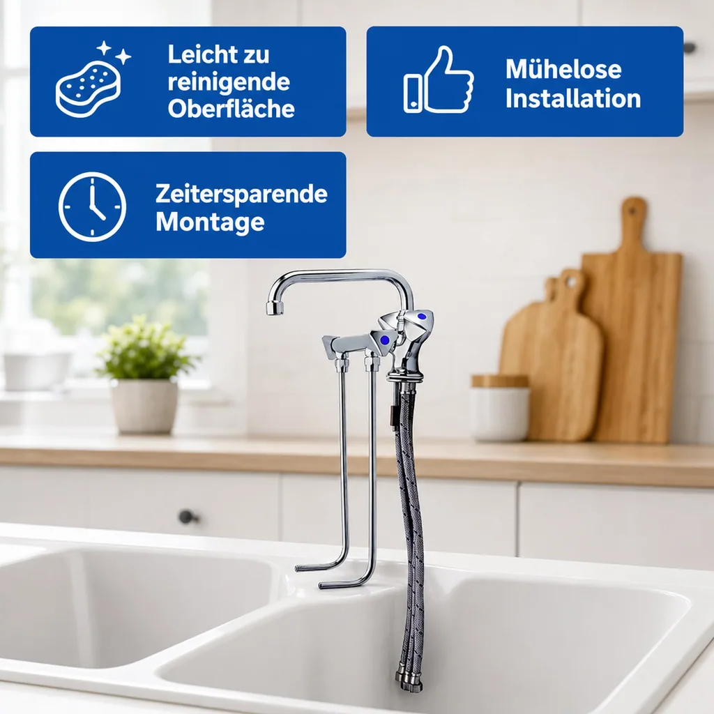 Wasserhahn, Küchenarmatur, Wasserarmatur - Mischbatterie für 2 Becken, Niederdruck