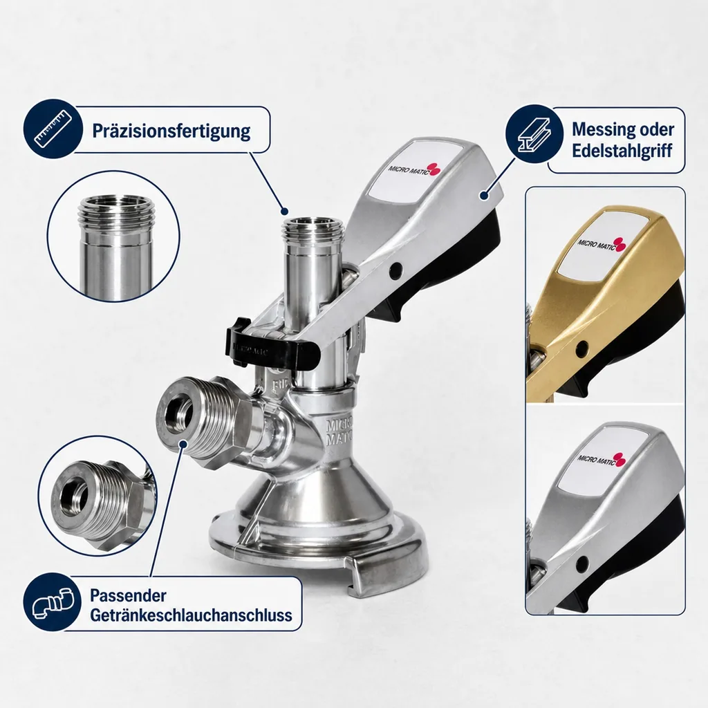 Zapfkopf, Keg Anschluss - Micro Matic Flach - Kelleranstich mit Edelstahl-Stößel 
