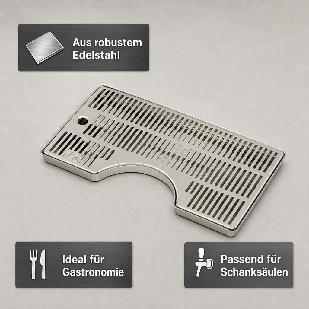 Tropfblech, Abtropfblech, Tropfschale - mit Kerbung, Edelstahl, 400 x 220 x 20 mm