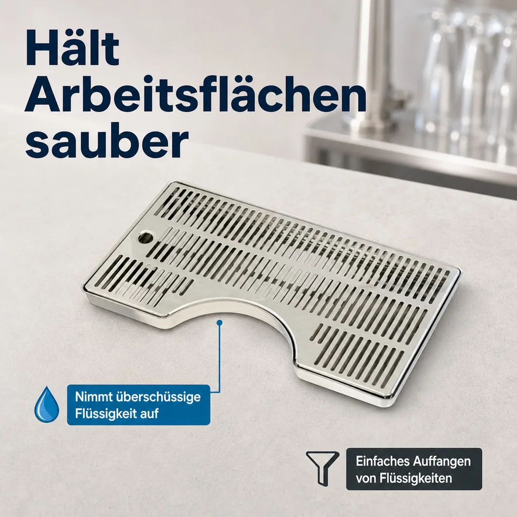 Tropfblech, Abtropfblech, Tropfschale - mit Kerbung, Edelstahl, 400 x 220 x 20 mm