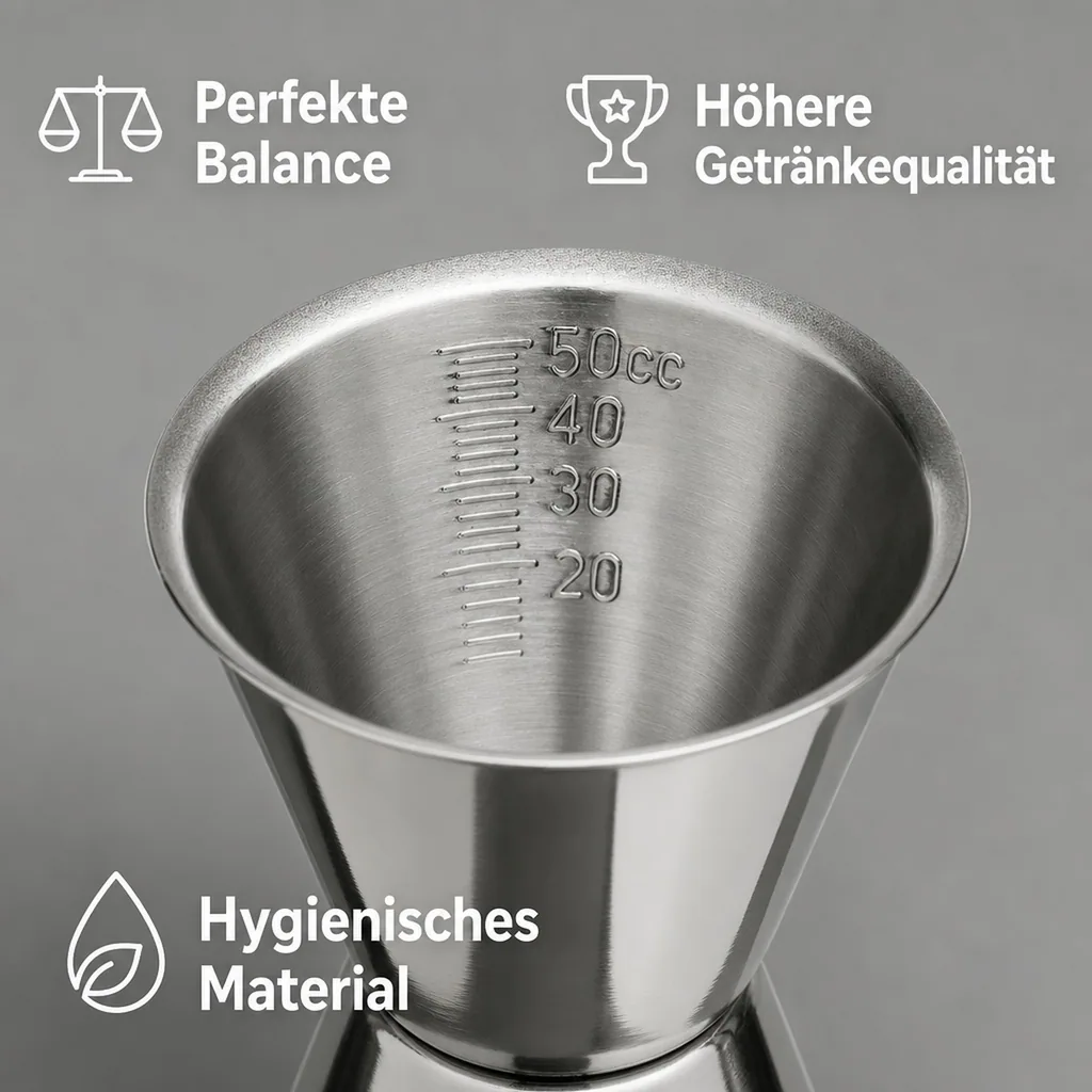 Jigger, Cocktail Messbecher mit Innenskalierung, 30/50ml