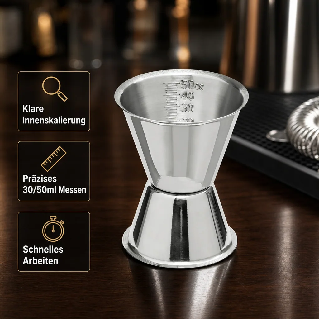 Jigger, Cocktail Messbecher mit Innenskalierung, 30/50ml