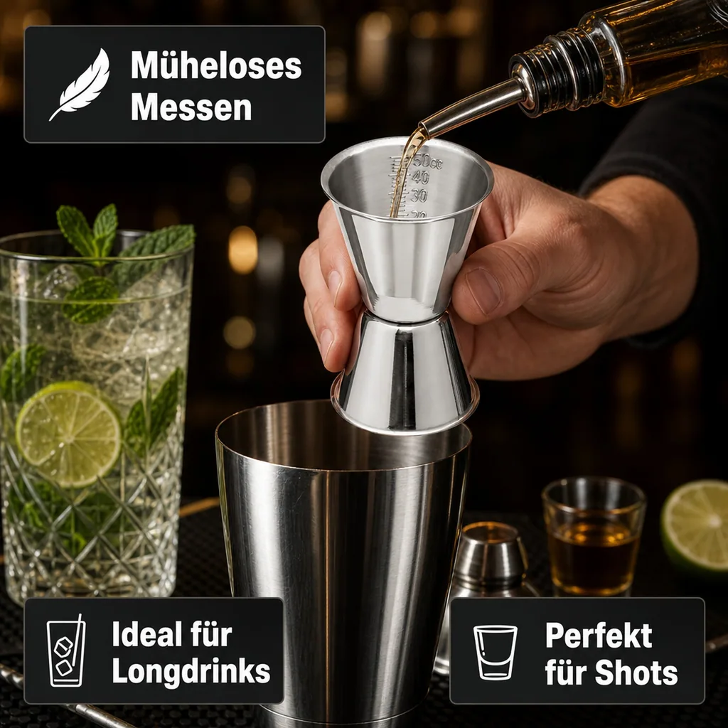 Jigger, Cocktail Messbecher mit Innenskalierung, 30/50ml