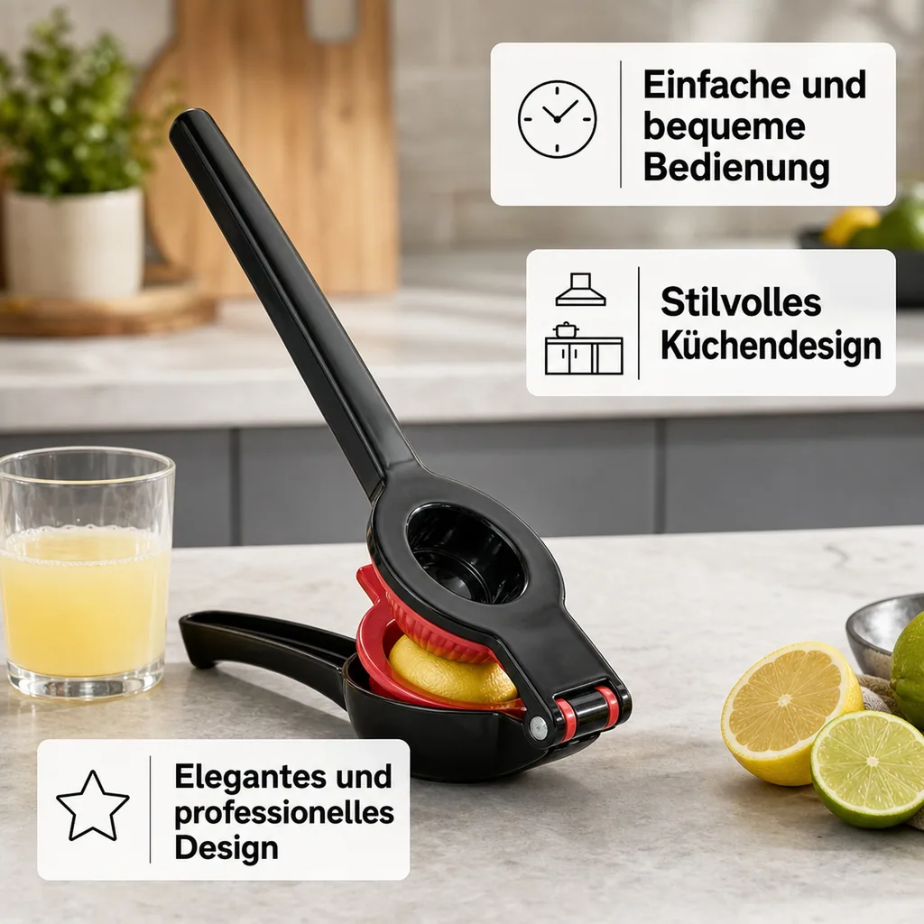 Zitronenpresse, Zitruspresse, Limettenpresse - SQUEEZY, (Black Edition) - Manuelle aus Aluminiumguss