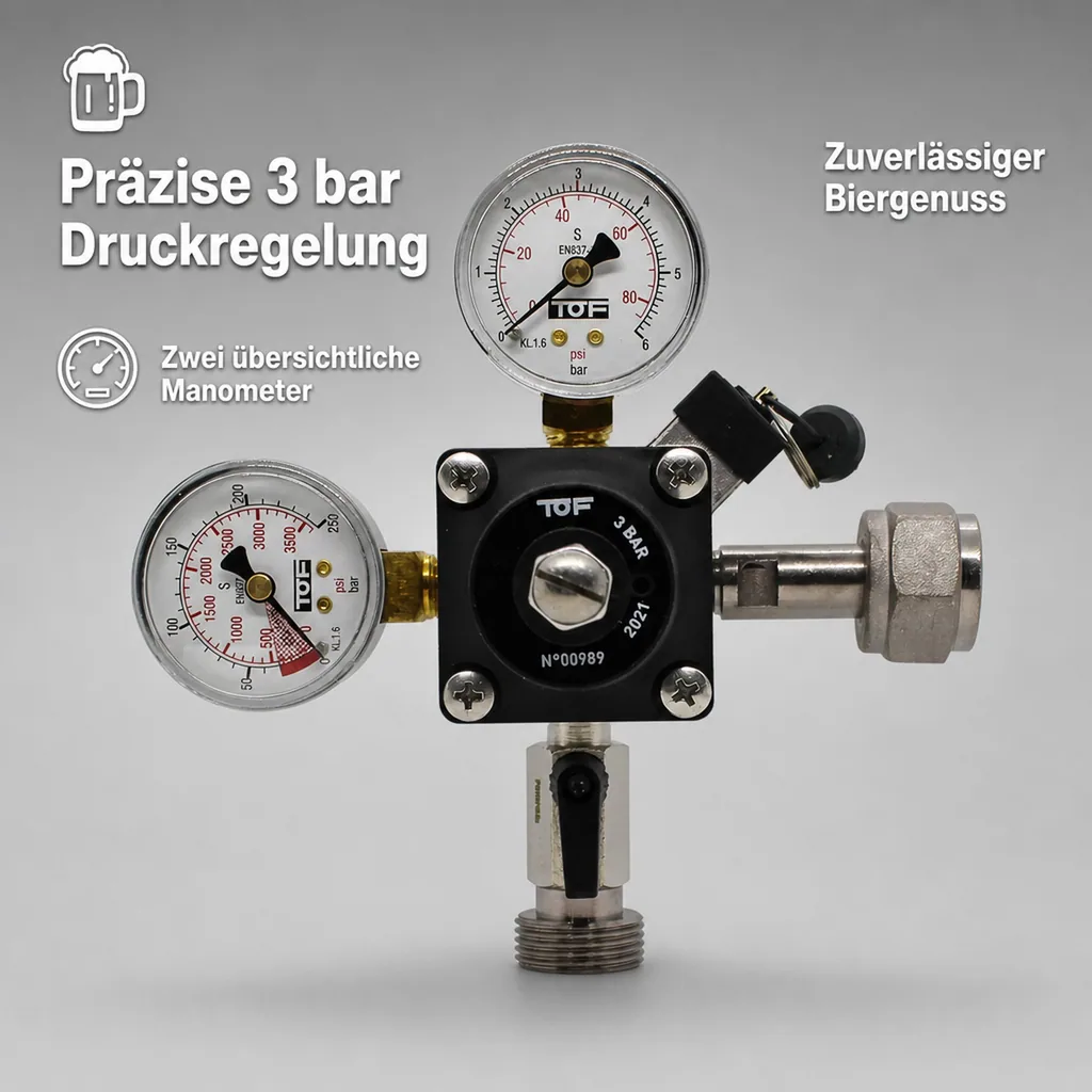 CO2-Druckminderer Mit Dual-Manometer Für Bierzapfanlagen – Präzise Druckregelung 0-80 PSI, W21.8 X 1/14, Aus Messing Für Brauerei & Hobby