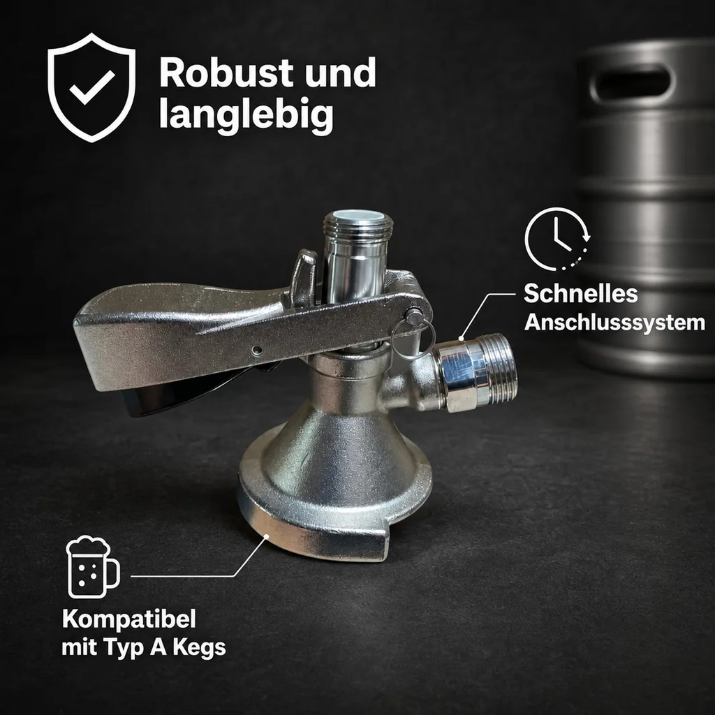 Zapfkopf, Keg - Verschluss, Flach - Fitting, oberer Ausgang - Kelleranstich
