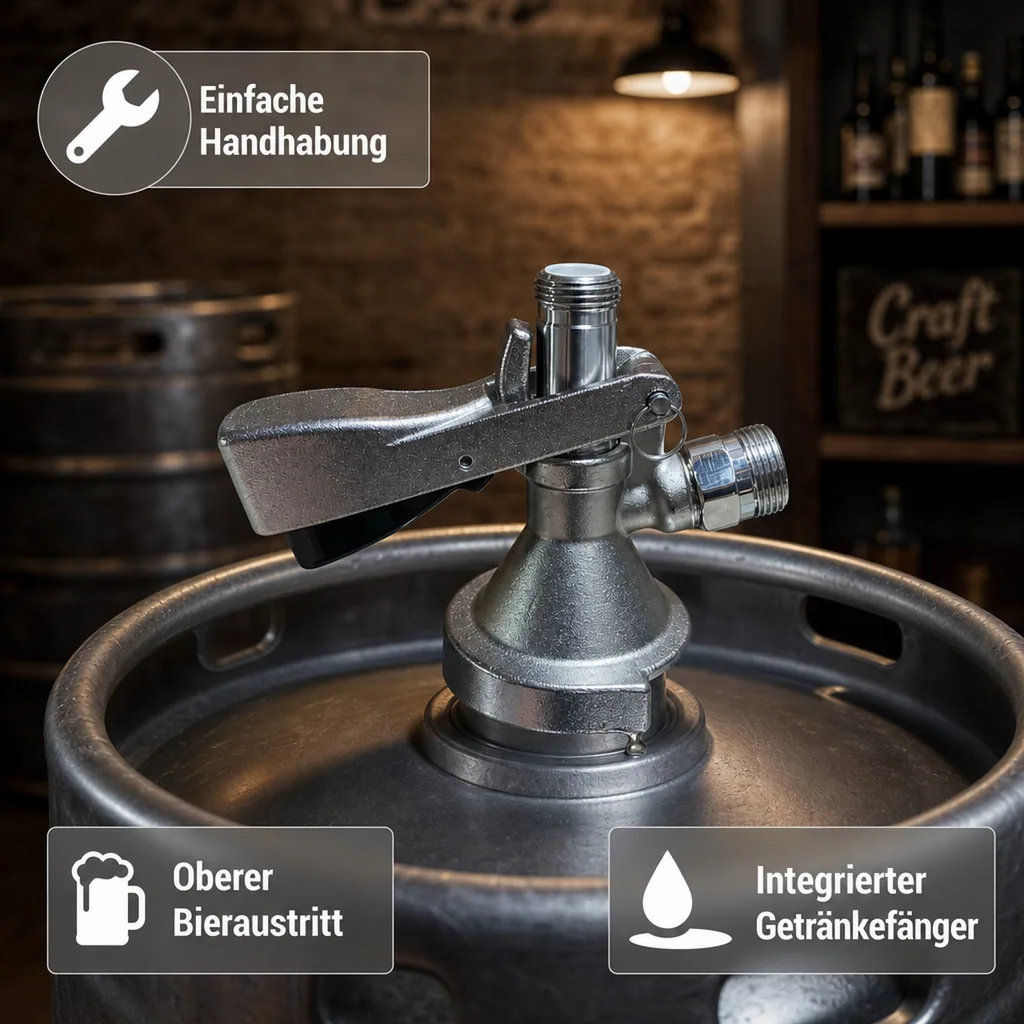 Zapfkopf, Keg - Verschluss, Flach - Fitting, oberer Ausgang - Kelleranstich