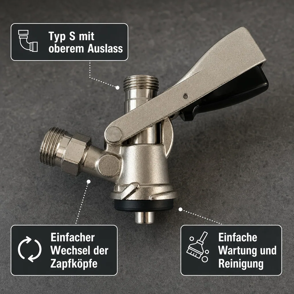 Zapfkopf - Keg Verschluss Korb - Fitting, oberer Ausgang (Kelleranstich)