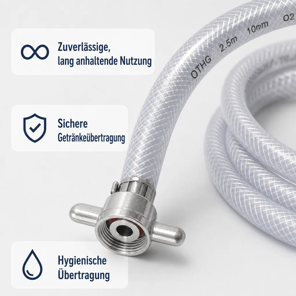 Getränkeschlauch für Glühweingerät: Schnellere Zapfgeschwindigkeit & einfache Reinigung, 10mm, Komplett fertig, ca. 2,5 m