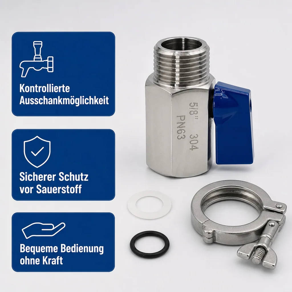 Absperrhahn, Absperrventil, Bierabsperrhahn für Keg-Verschluss