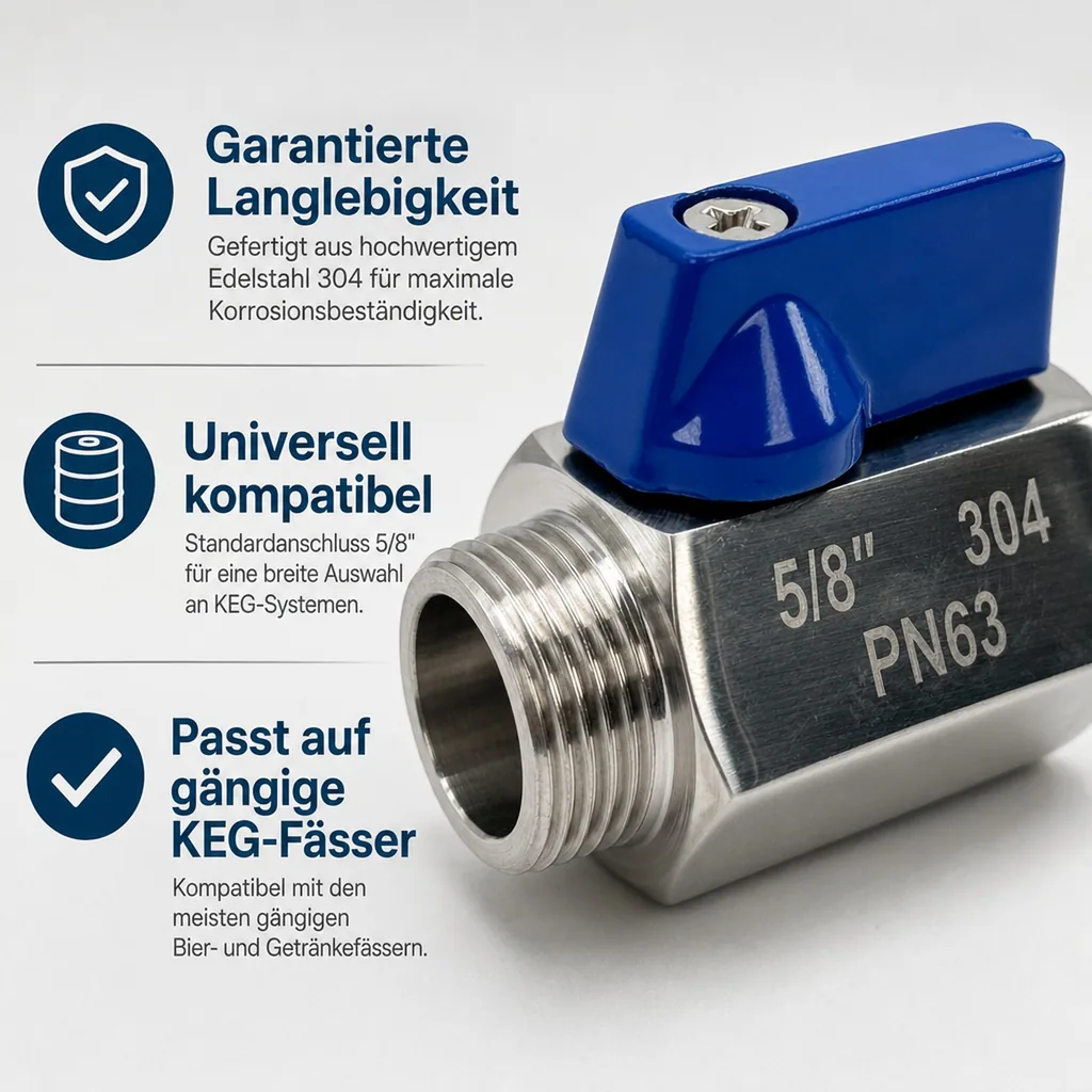 Absperrhahn, Absperrventil, Bierabsperrhahn für Keg-Verschluss
