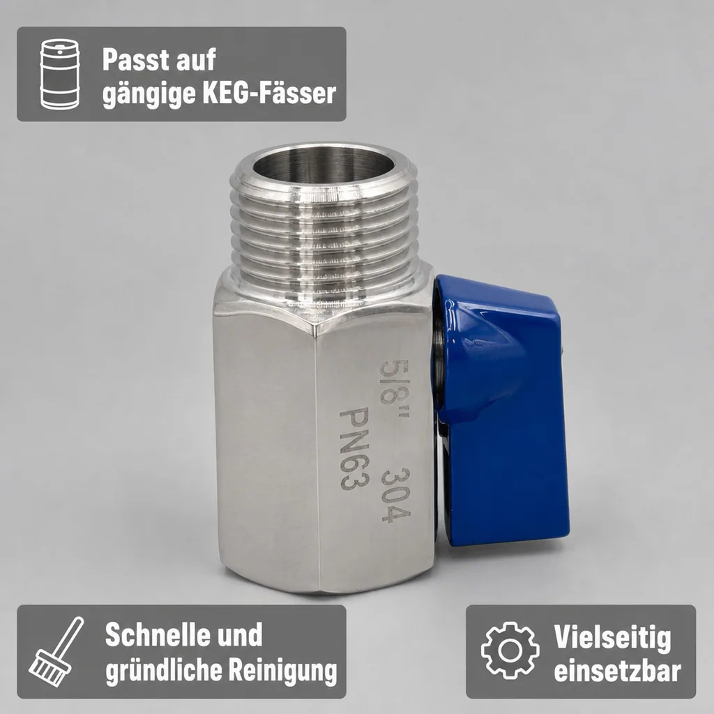 Absperrhahn, Absperrventil, Bierabsperrhahn für Keg-Verschluss