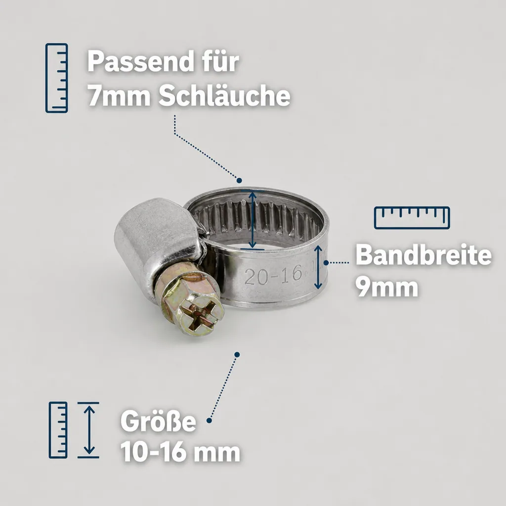 Schneckengewindeschelle für 7mm Schläuche