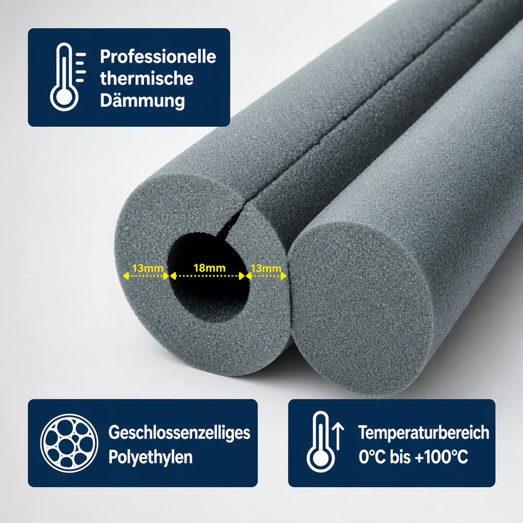 Rohrisolierung, 1m Isolierschlauch Ø 18 mm x 13 mm, selbstklebende Rohrisolierung