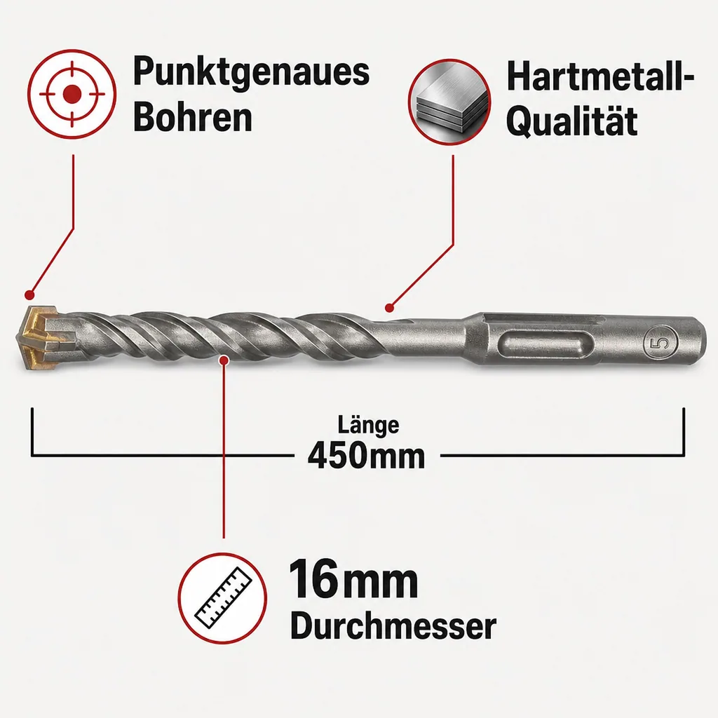 Hammerbohrer SDS Plus, 16mm, 4 Schneider, 450mm