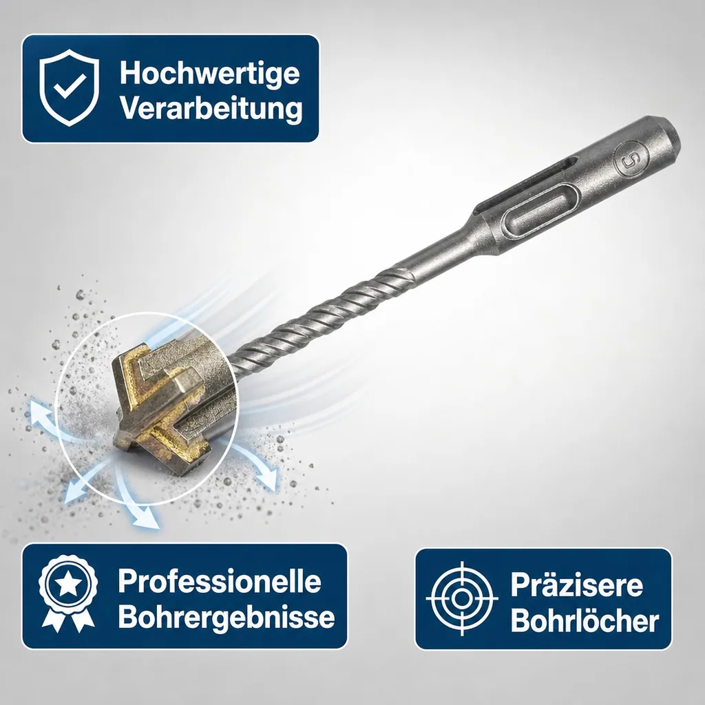 Hammerbohrer SDS Plus 12mm, 4-Schneider, Betonbohrer 450mm