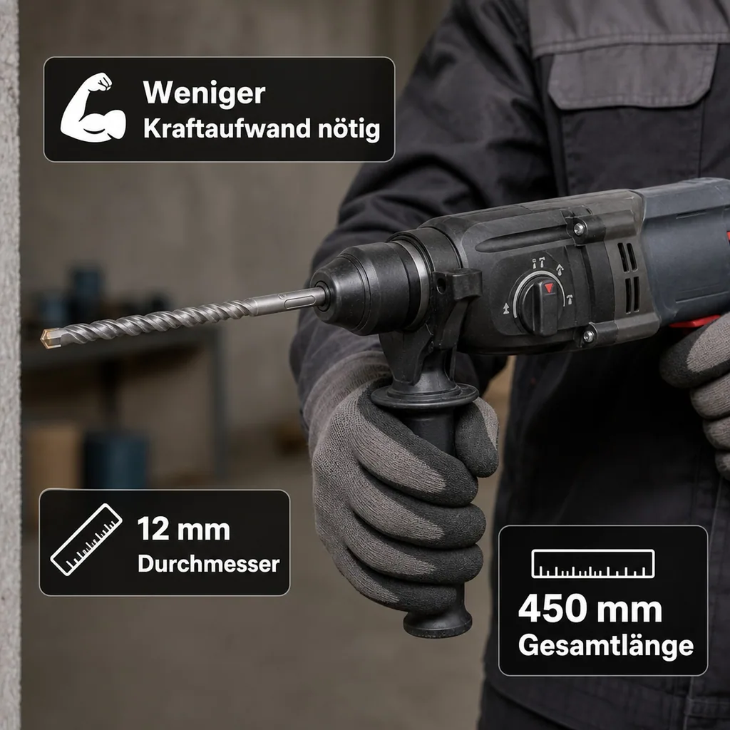 Hammerbohrer SDS Plus 12mm, 4-Schneider, Betonbohrer 450mm