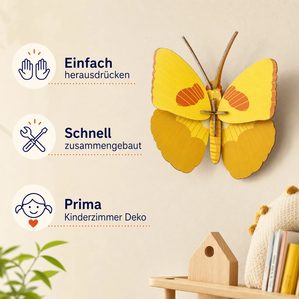 studio ROOF 3D Schmetterling gelb Pappe