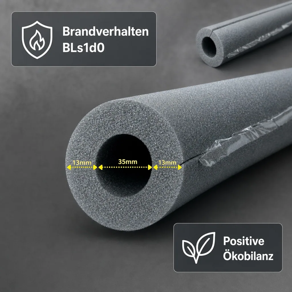 Rohrisolierung, 1m Isolierrohr, Ø 35 mm x 13 mm, Selbstklebend